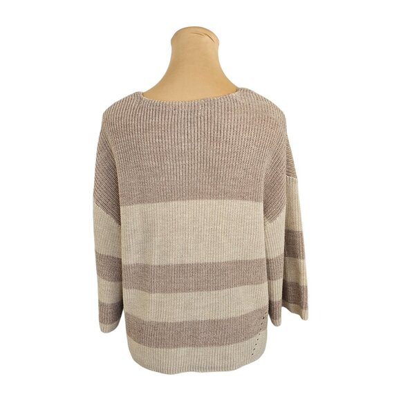 Gentle Fawn Pink and Cream Striped V-neck Sweater Sz M - Picture 5 of 9